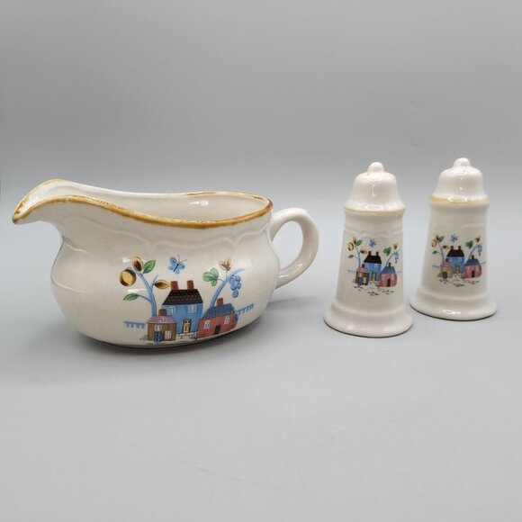 Vintage Heartland Gravy Boat Salt Pepper Shakers Floral Country House Design - Picture 1 of 10